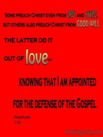 Philippians 1:16 Appointed For The Defence Of The Gospel (red)